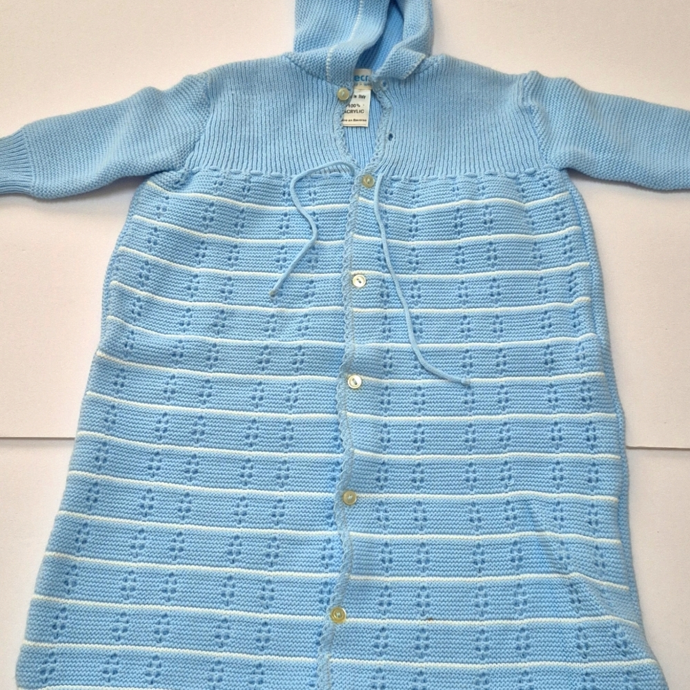 Vintage Italy Cradlecraft Knit Bunting Baby Sleep Gown Swaddle 1970's